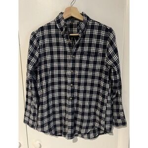 Brandy Melville Plaid Flannel Button Down Long Sleeve Shirt One Size Blue White